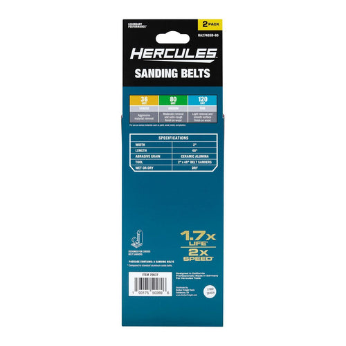 2 in. x 48 in. 80-Grit Ceramic Alumina Sanding Belts 2-Pack L503079