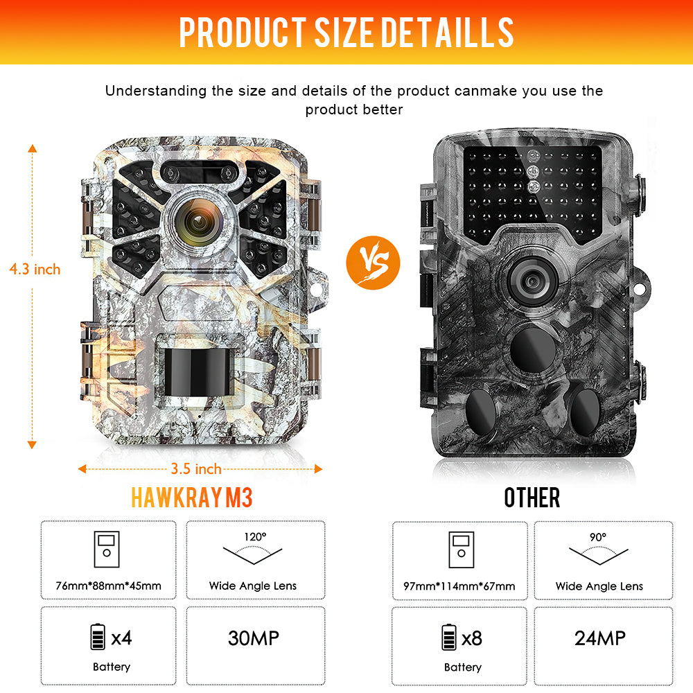 30MP 2K Infrared Night Vision Waterproof Trail Camera with 120° Wide Angle Lens M7029