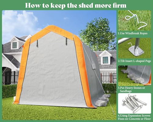 10.5x12x8 FT Heavy Duty Portable Shed Storage Shelter with 4 Waterproof Windows & Roll-up Zipper Door, Grey T980