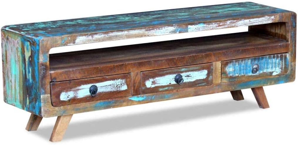 Vintage TV Stand with 3 Drawers Solid Reclaimed Wood Z860895
