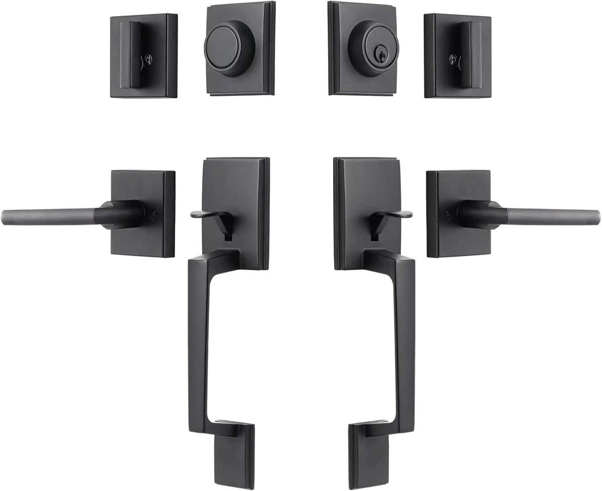 Matte Black Double Door Handleset with Dummy Lever D364541