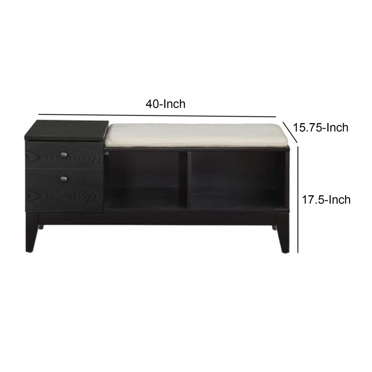 Black Wooden Storage Bench with Upholstered Seat Cushion C97369