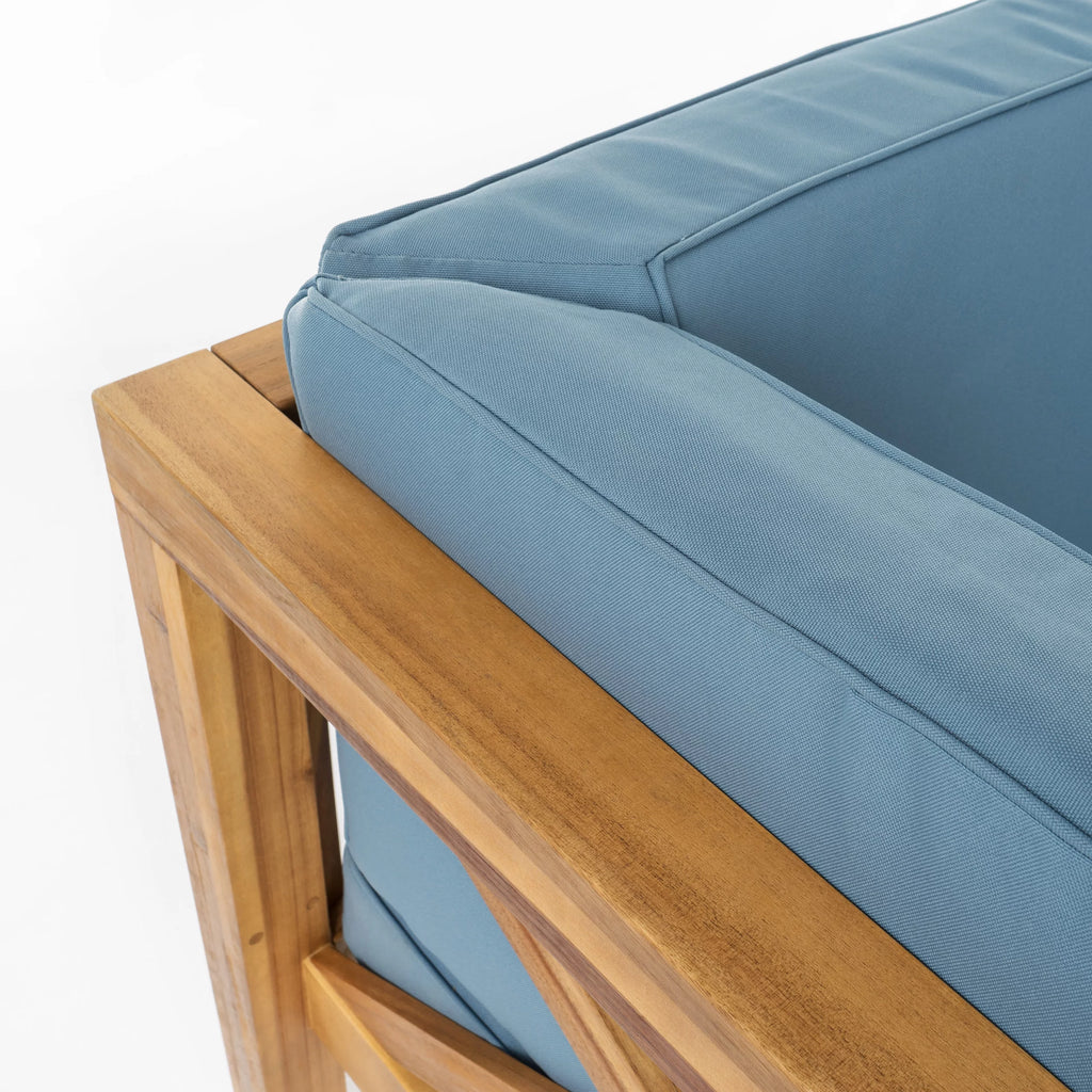 Teak Blue 8 Seater Wood Sectional Sofa Set with Coffee Table C129210