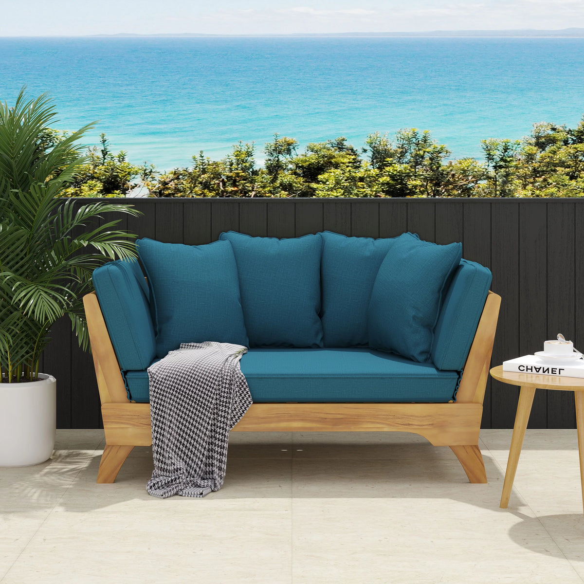 Acacia Wood Outdoor Expandable Daybed with Cushions G965