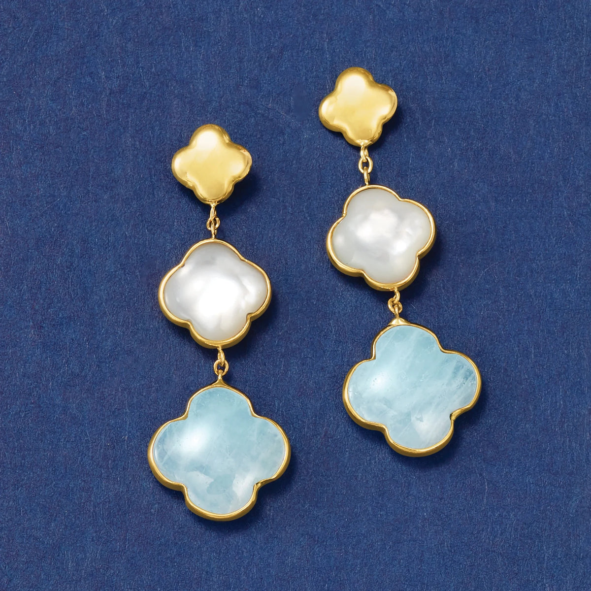 Aquamarine Clover Drop Earrings in 14kt Yellow Gold K871