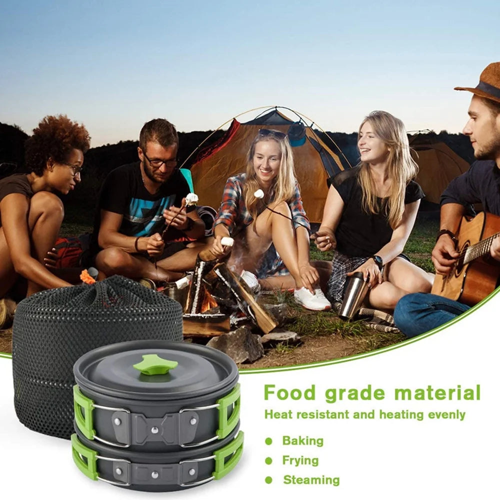 Camping Hiking Cookware Set, Portable Picnic Cookware Kit, Alumina Pot Frying Pan Set P27808