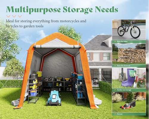 10.5x12x8 FT Heavy Duty Portable Shed Storage Shelter with 4 Waterproof Windows & Roll-up Zipper Door, Grey T980