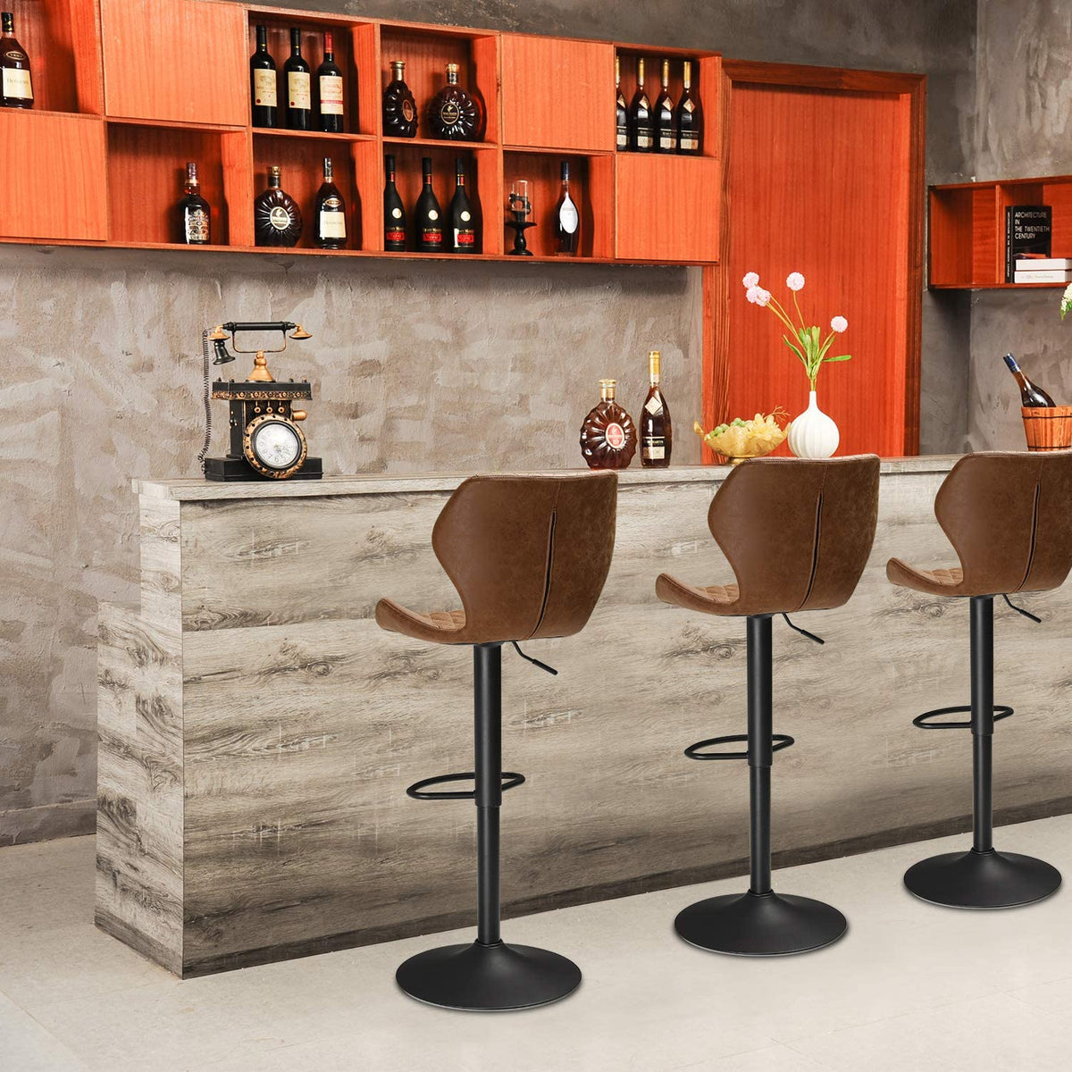 Set of 2 Adjustable PU Leather Bar Stools T274
