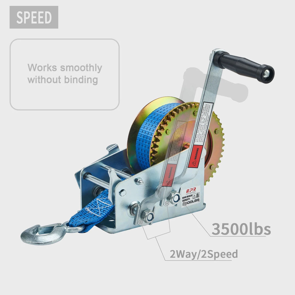 3500lbs Manual Boat Trailer Winch with 32ft Strap X128