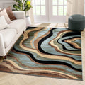 Blue Brown Geometric Area Rug 9x13 D45898