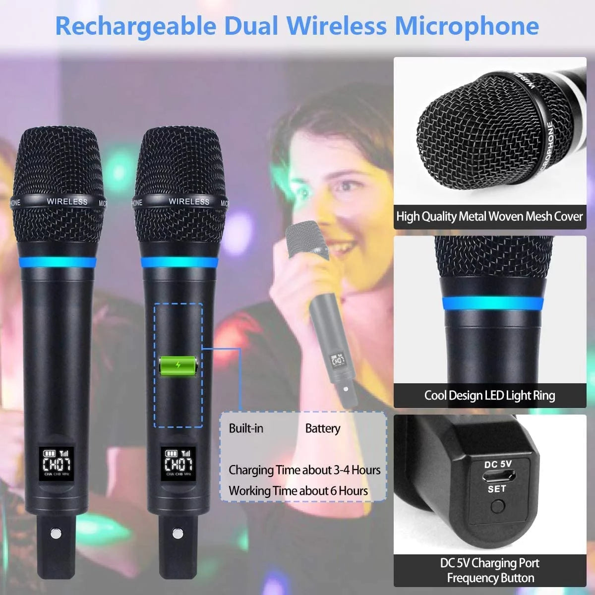 Rechargeable Wireless Microphone System with Bluetooth Receiver A155309