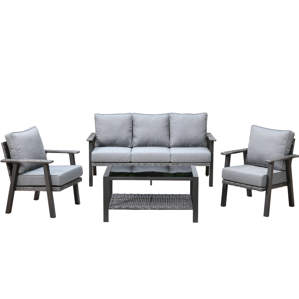 4 Piece Outdoor Wicker Sectional Sofa with 5" Cushions R812857