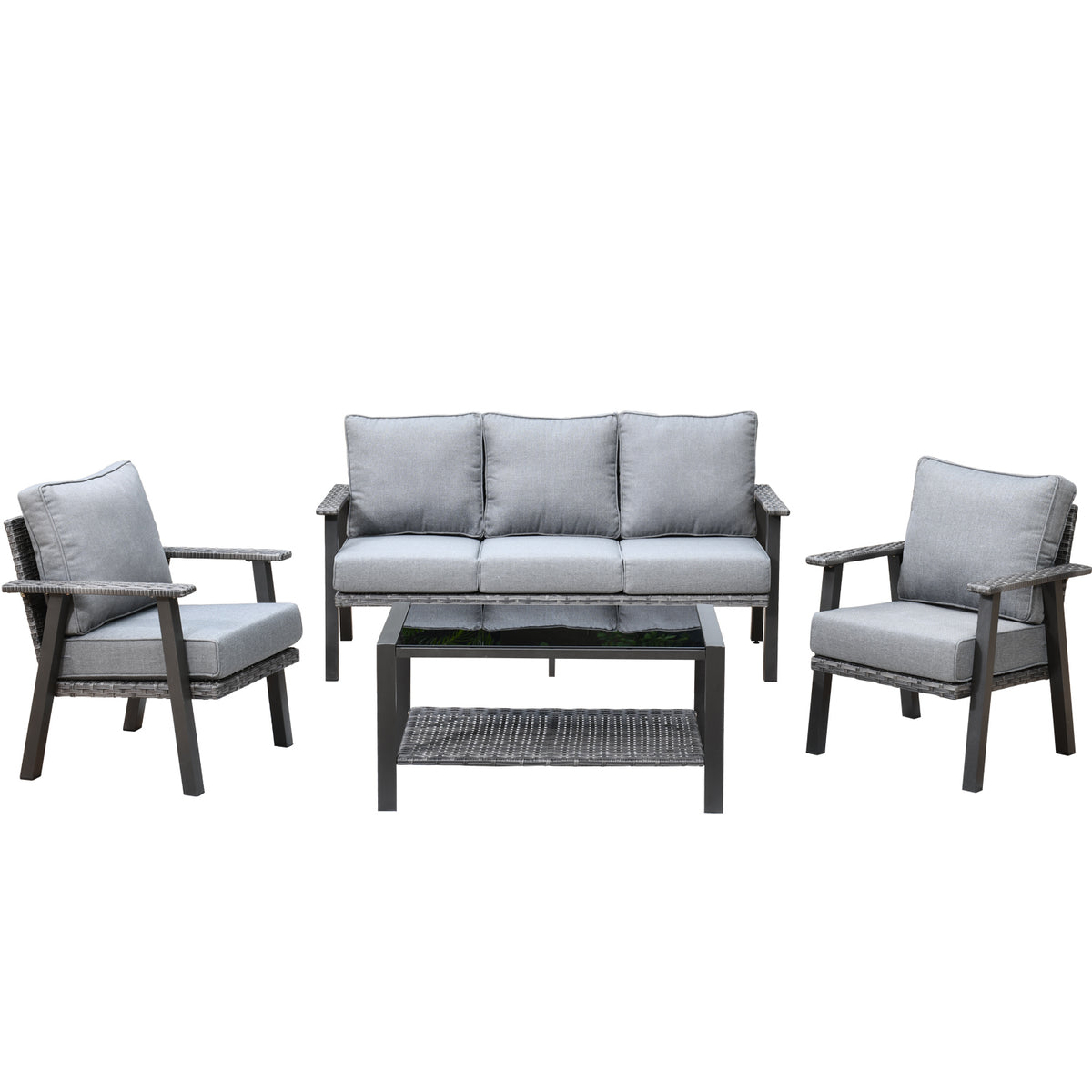 4 Piece Outdoor Wicker Sectional Sofa with 5" Cushions R812857