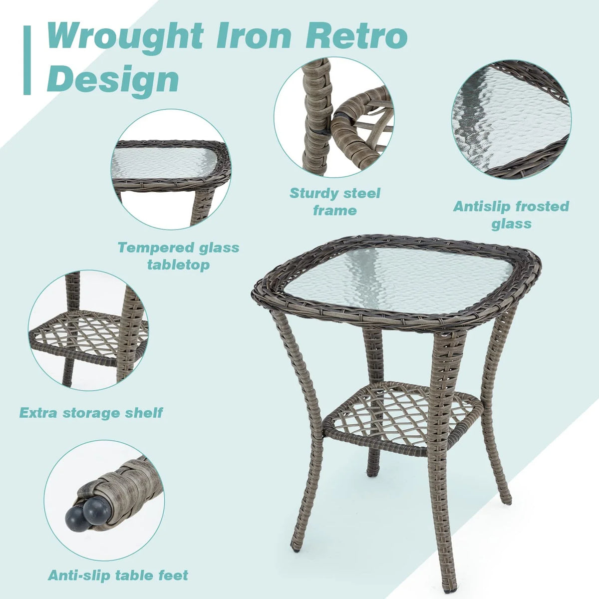 Outdoor Swivel Glider Wicker Patio Bistro Set with Cushions and Glass Table X29221