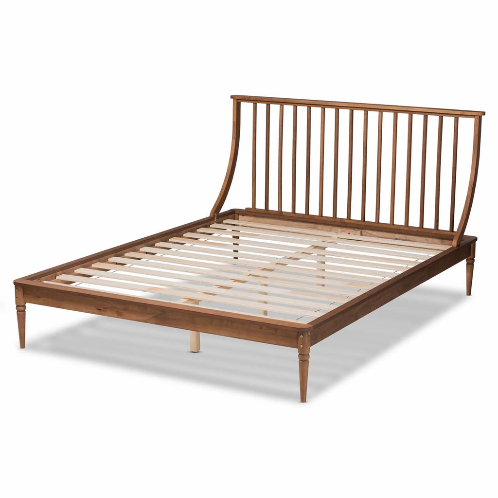 Walnut Brown Wood King Size Platform Bed Y89899
