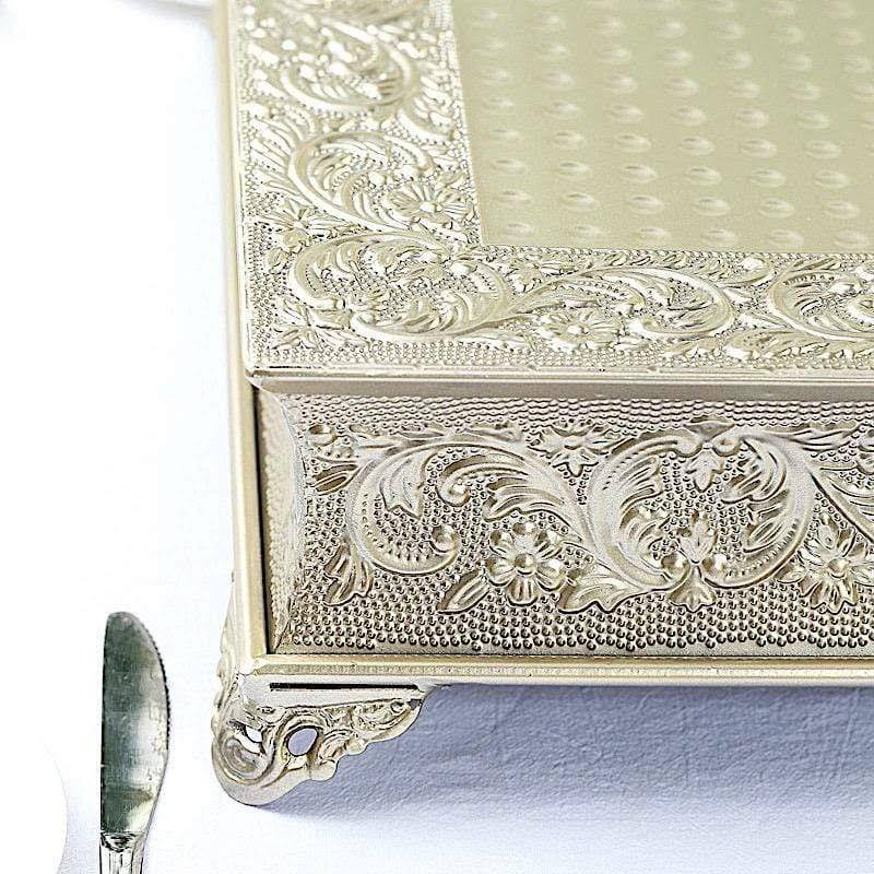 Gold Square Embossed Wedding Cake Stand Riser N263682