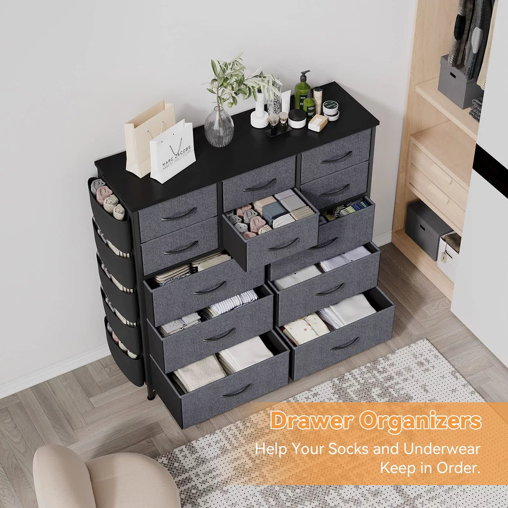 12 Drawer Fabric Dresser with Wood Tabletop Q18615