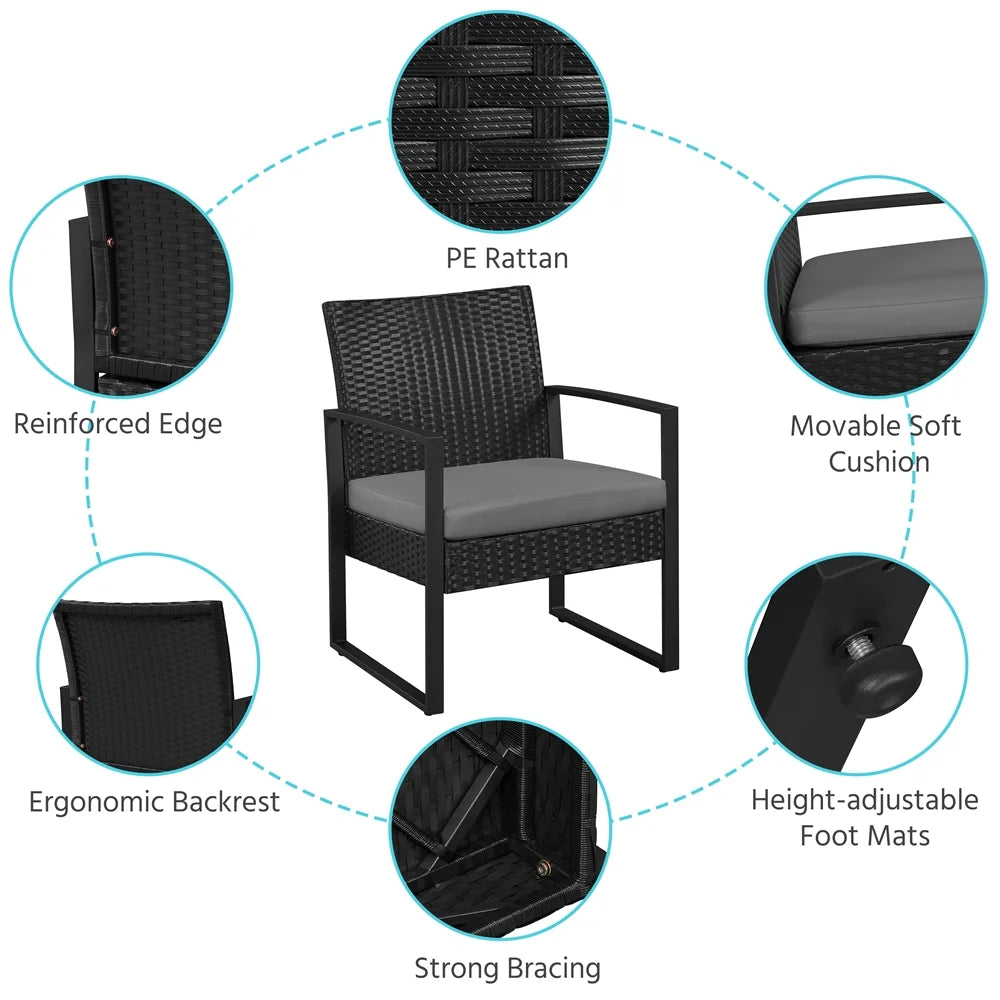 3-piece Patio Rattan Chairs & Table Set with Cushions J97788
