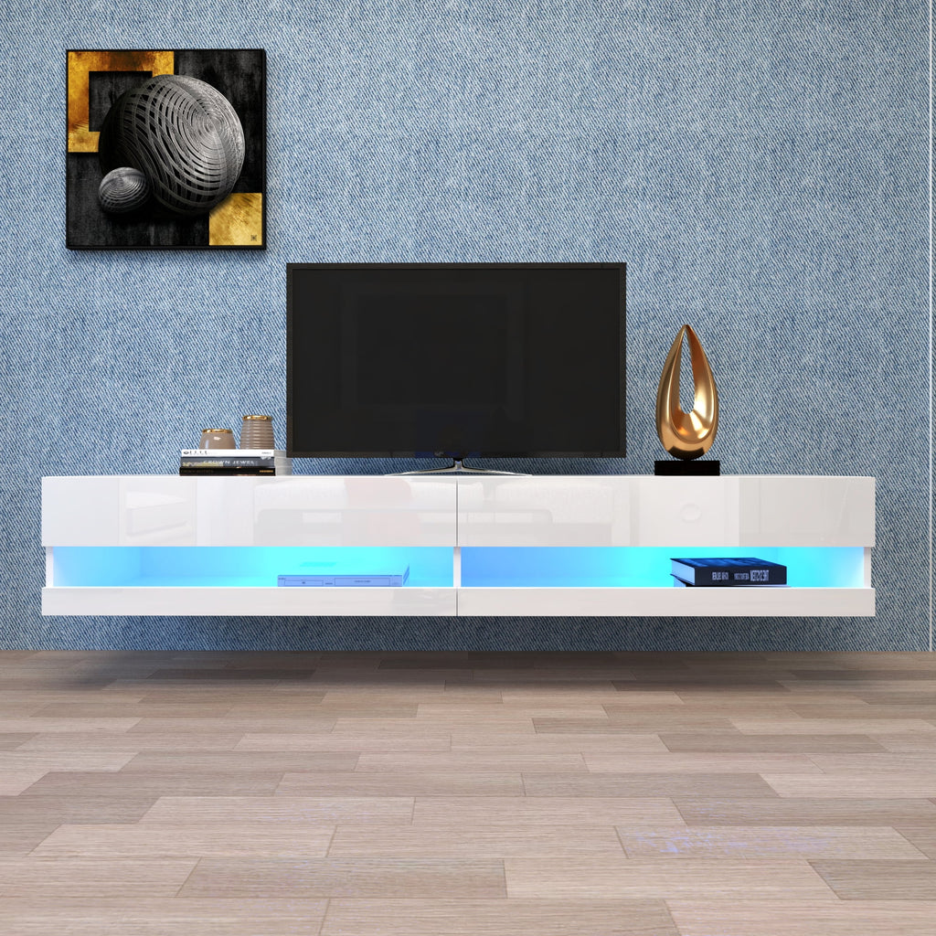 White Wall Mounted Floating TV Stand with 20 Color LEDs O21222