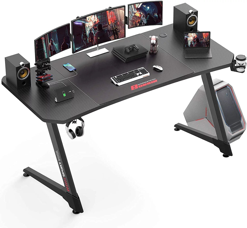 63 Inch Ergonomic Gaming Desk with Mouse Pad and Cup Holder Q925