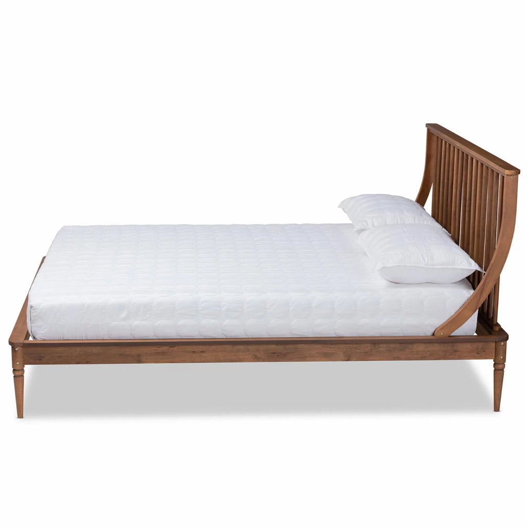 Walnut Brown Wood King Size Platform Bed Y89899
