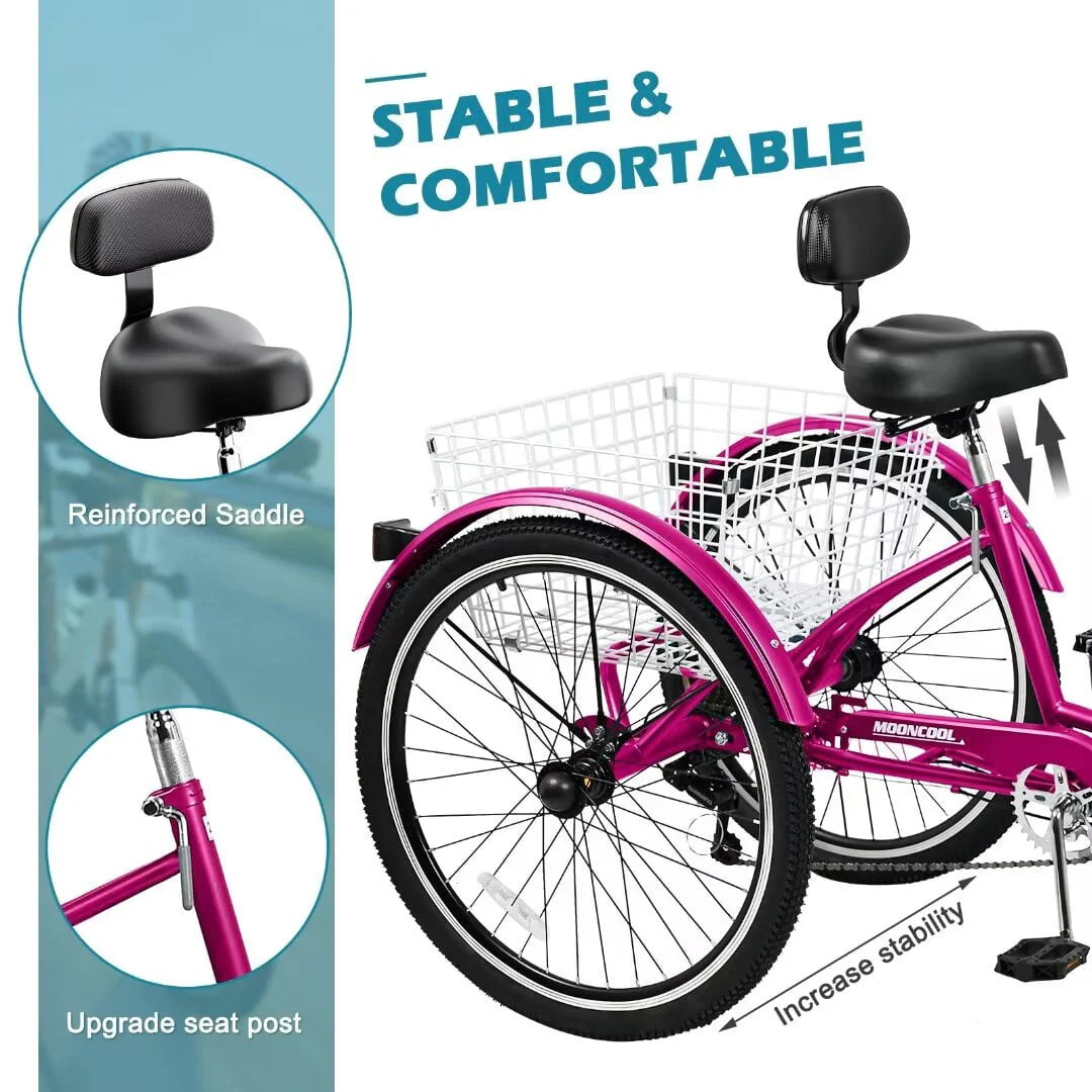 24/26 inch 3 Wheel 7 Speed Tricycle with Shopping Basket R945343