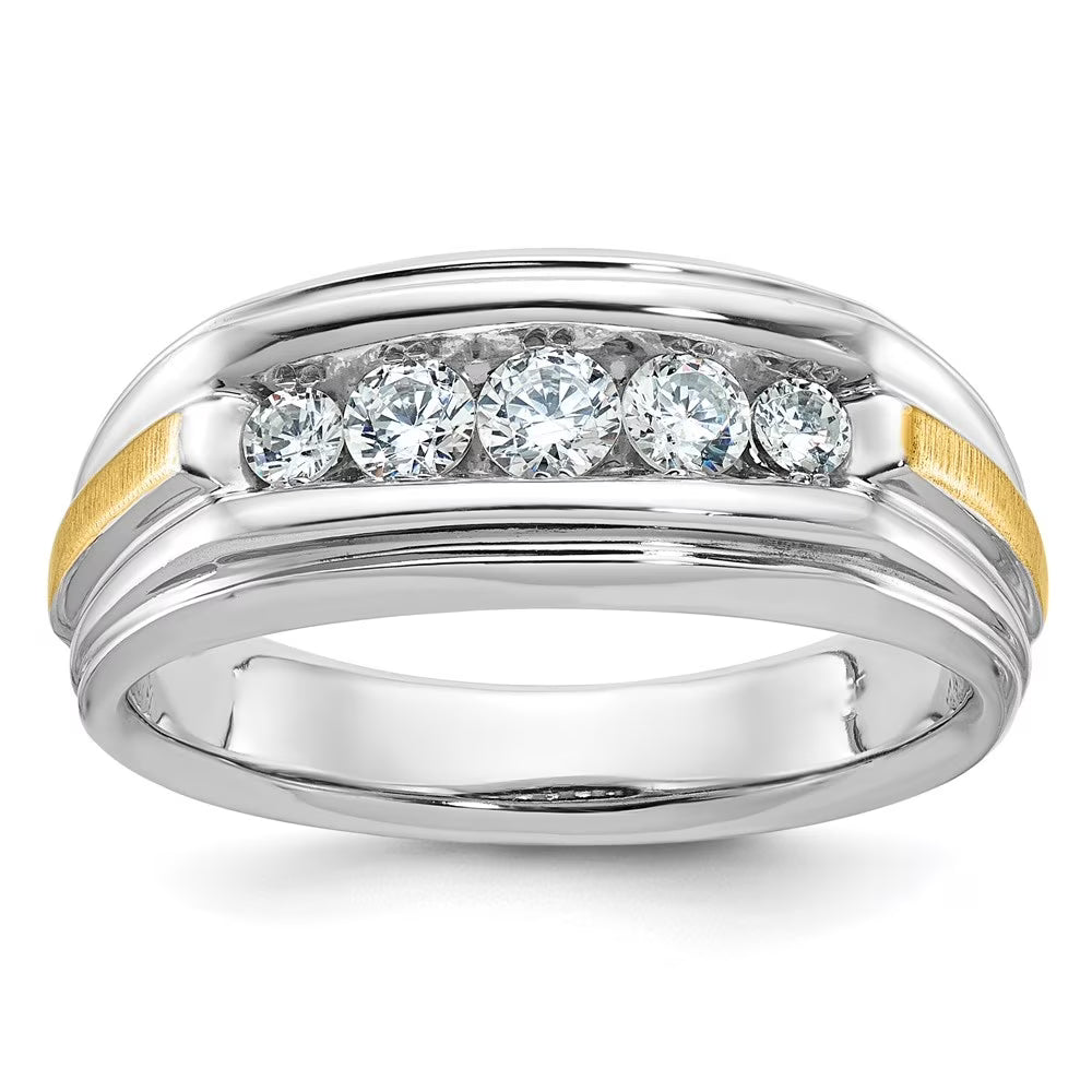 14k Two-tone Gold Men's 5-Stone 1/2 Carat Lab Grown Diamond Ring E924083