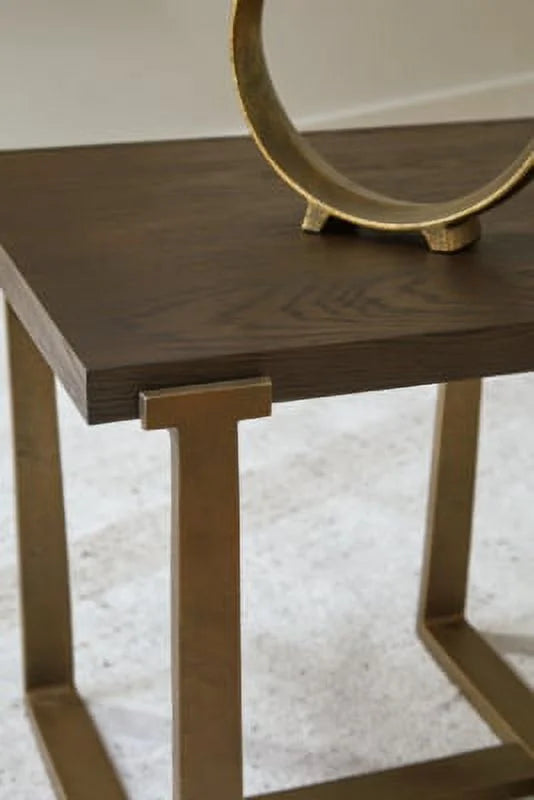 Contemporary End Table Brown Gold Finish I2236