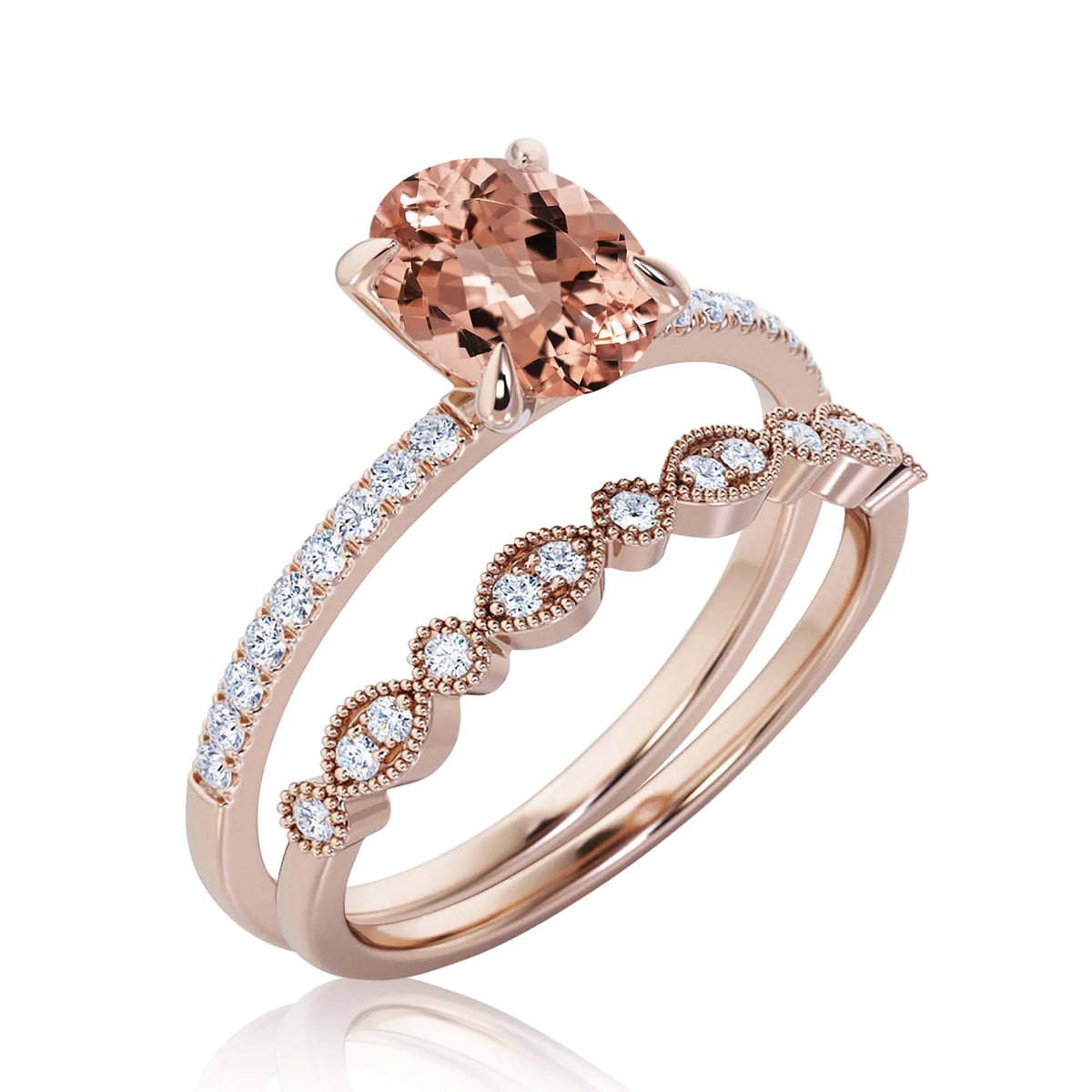Minimalist 2.00 Carat Oval Cut Morganite And Diamond Moissanite Engagement Ring In 10k Solid Rose Gold E614357