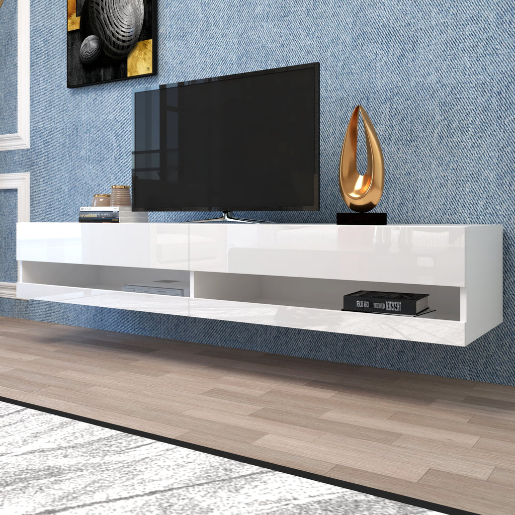 White Wall Mounted Floating TV Stand with 20 Color LEDs O21222