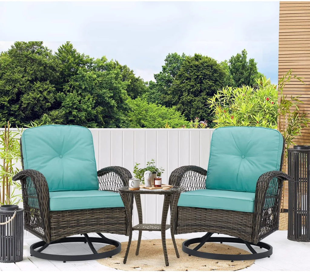 Outdoor Swivel Glider Wicker Patio Bistro Set with Cushions and Glass Table X29221