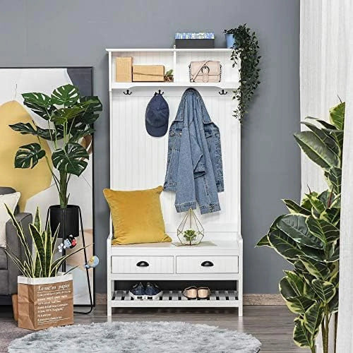 3-in-1 Hall Tree Entryway Bench with Coat Rack Shoe Rack Black S465700