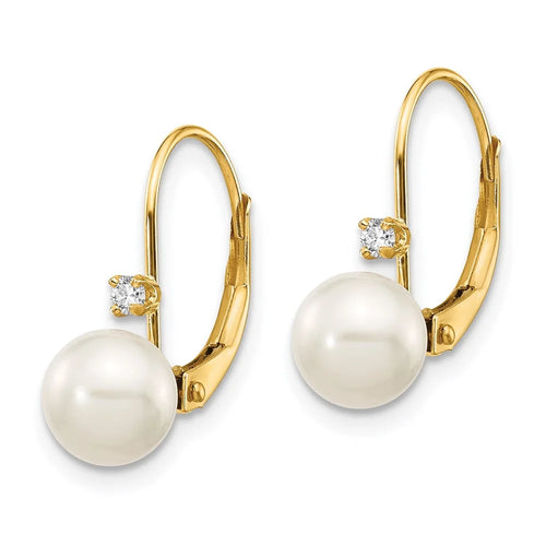 14kt Yellow Gold FW Cultured Pearl Diamond Leverback Earrings C826225