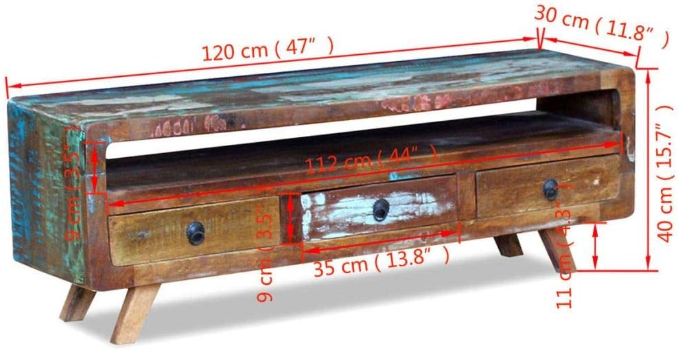 Vintage TV Stand with 3 Drawers Solid Reclaimed Wood Z860895