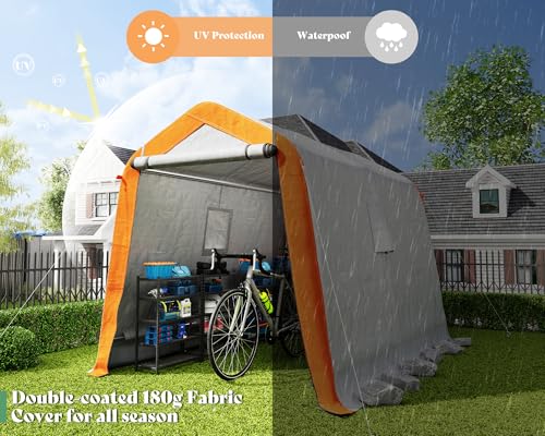 10.5x12x8 FT Heavy Duty Portable Shed Storage Shelter with 4 Waterproof Windows & Roll-up Zipper Door, Grey T980