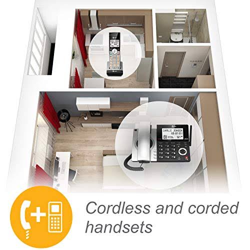 Silver/Black Corded/Cordless Phone with 3 Handsets H52258