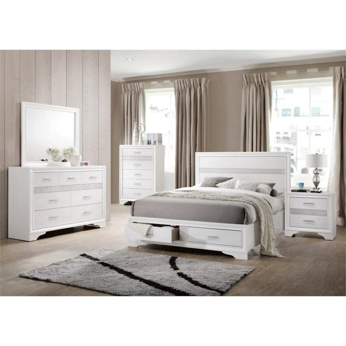 White 5 Piece King Storage Panel Bedroom Set R15655