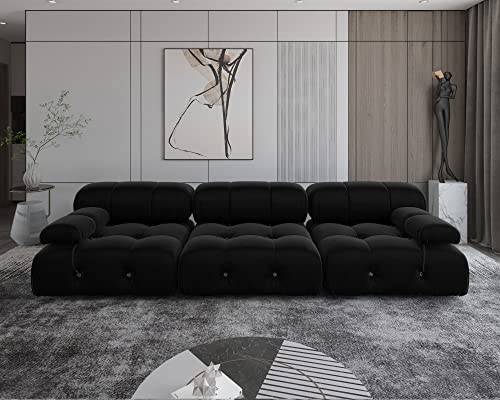 Black Velvet L-Shaped Sectional Sofa with Reversible Chaise Ottoman L736862