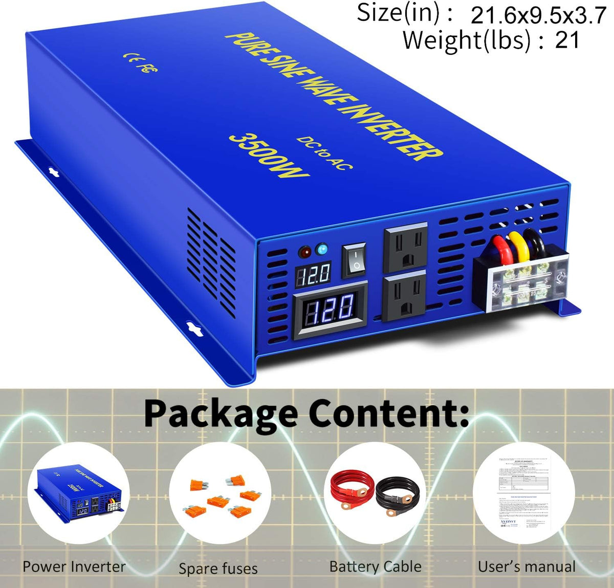 4000 Watt Pure Sine Wave Power Inverter 12V to 120V AC W499981