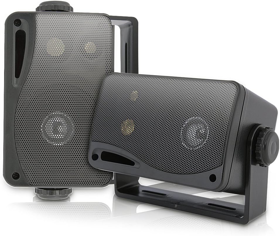 3-Way Mini Box Speaker System & Marine Stereo Cover with Flip-Up Door, Black Pack of 2 M41665