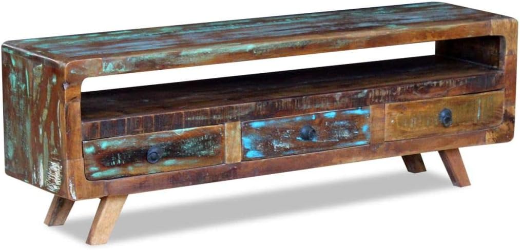 Vintage TV Stand with 3 Drawers Solid Reclaimed Wood Z860895