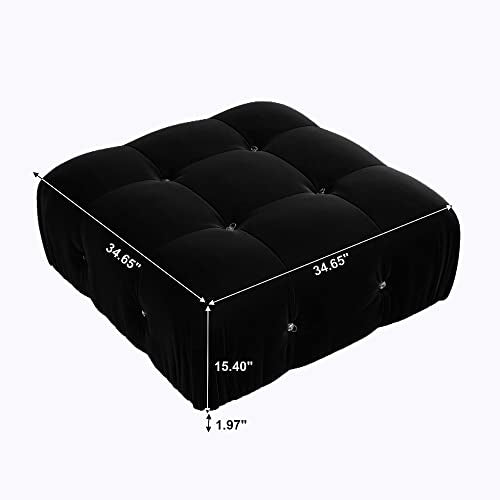 Black Velvet L-Shaped Sectional Sofa with Reversible Chaise Ottoman L736862