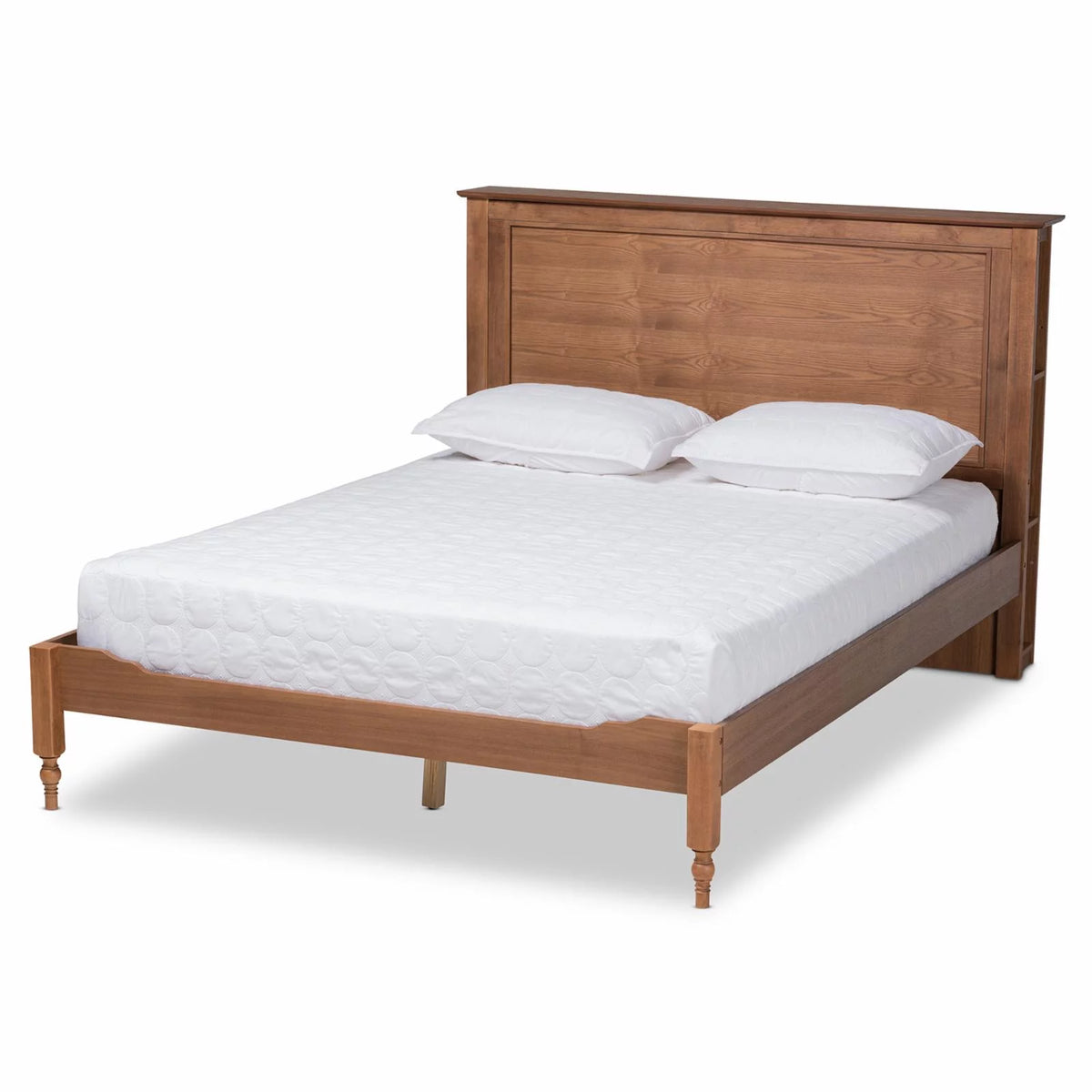 Ash Walnut Brown King Size Wood Platform Storage Bed with Built-in Shelves R91148