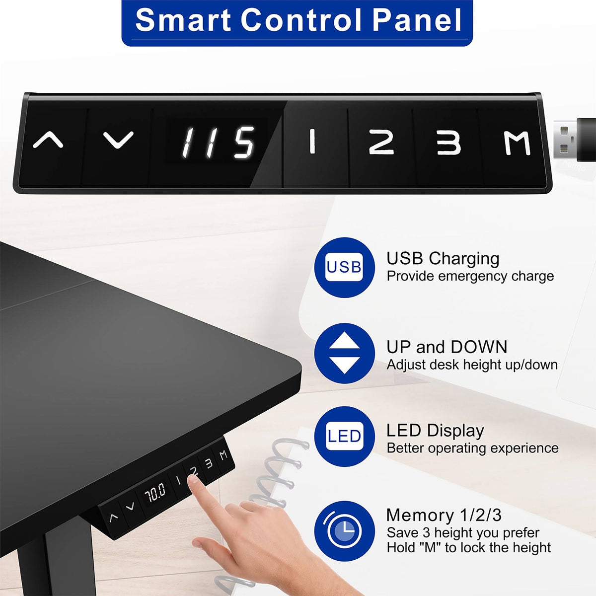 Black Height Adjustable Electric Standing Desk with Splice Board Z278903