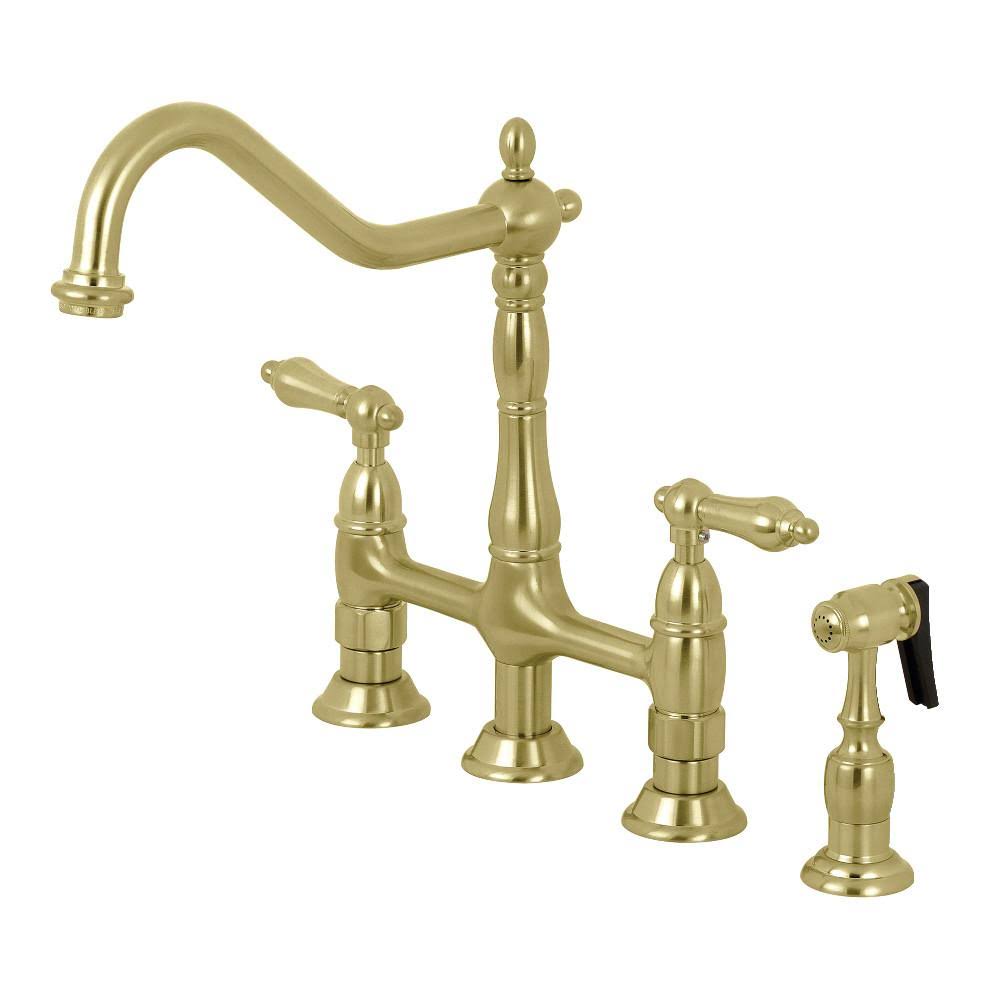 Satin Nickel Kitchen Bridge Faucet with Brass Sprayer F827690