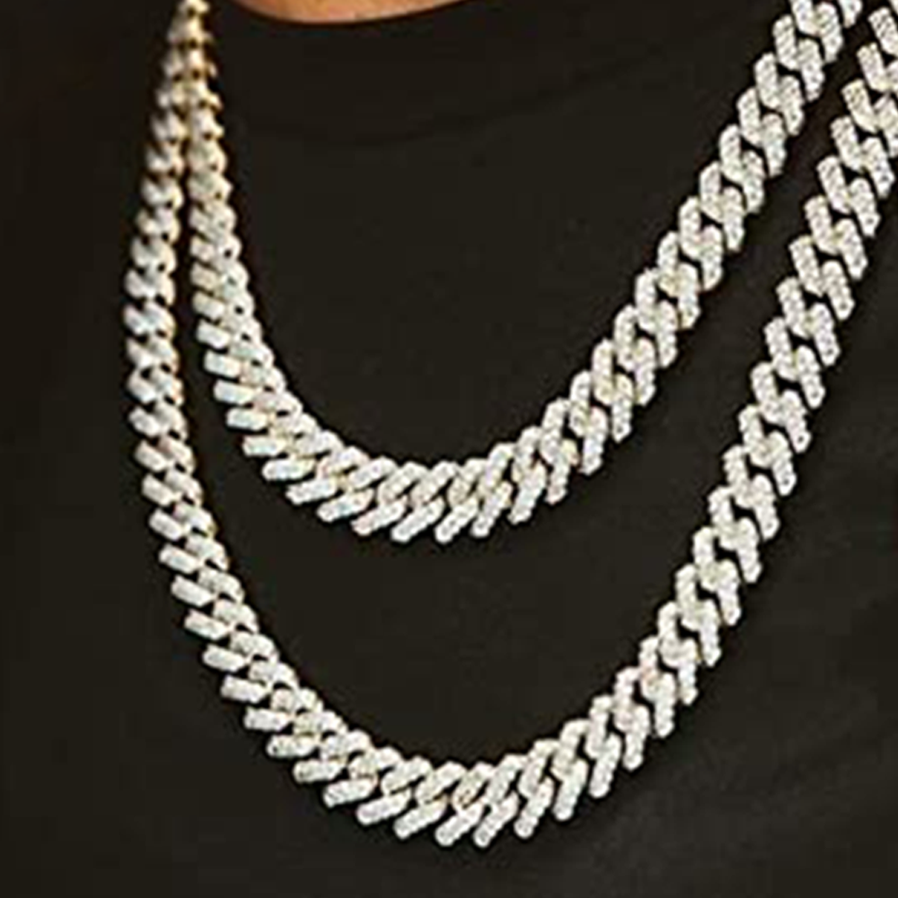 Iced Out Cuban Link Necklace and Bracelet Set, 15mm, Gold G2825