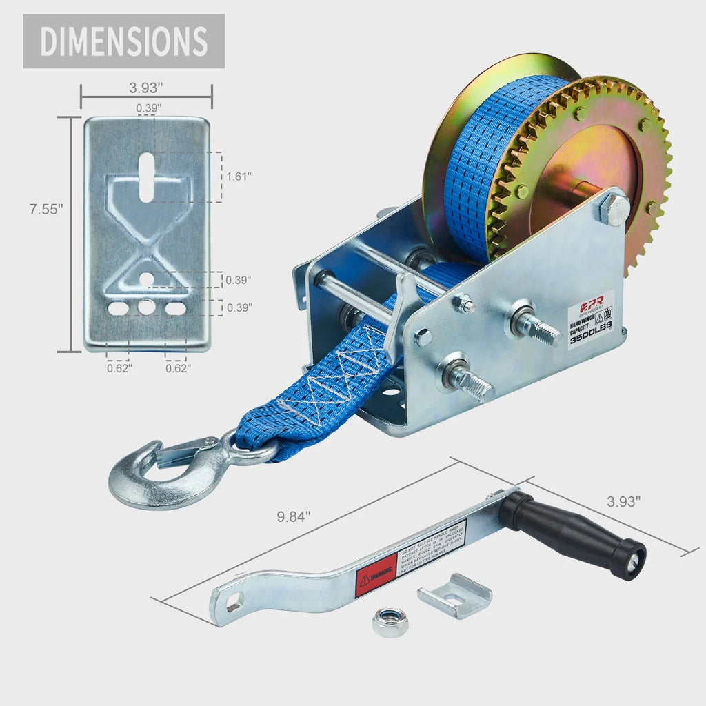 3500lbs Manual Boat Trailer Winch with 32ft Strap X128