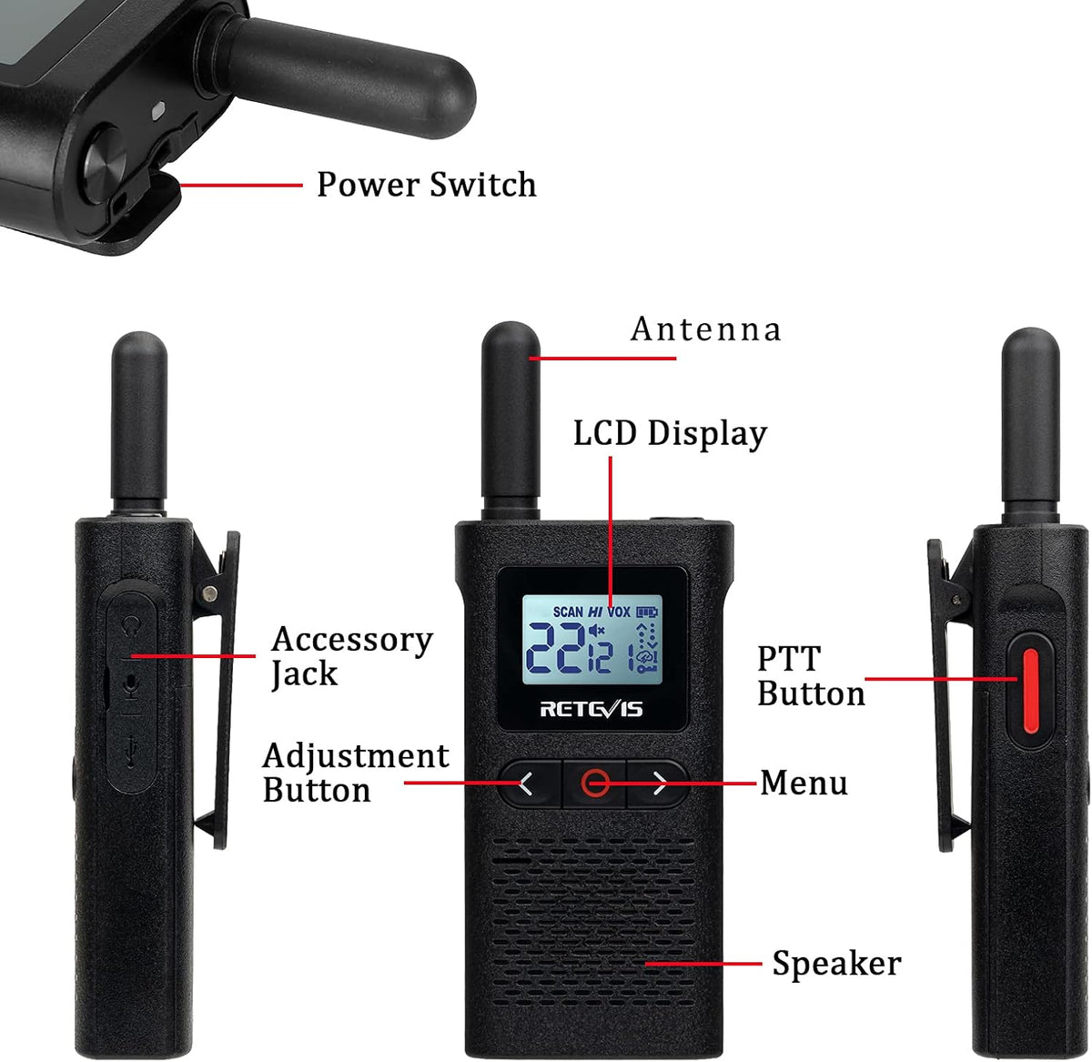 4 Pack Rechargeable Two Way Radio with Screen O7310