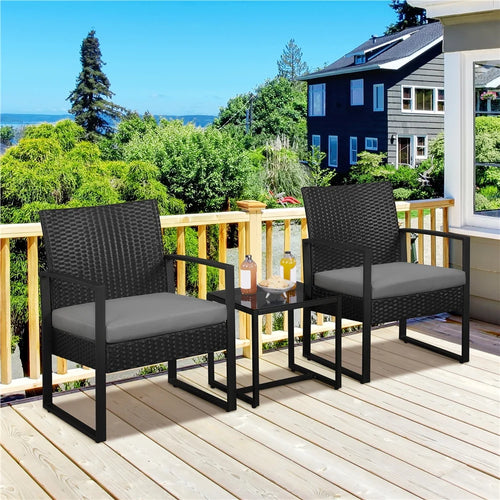 3-piece Patio Rattan Chairs & Table Set with Cushions J97788