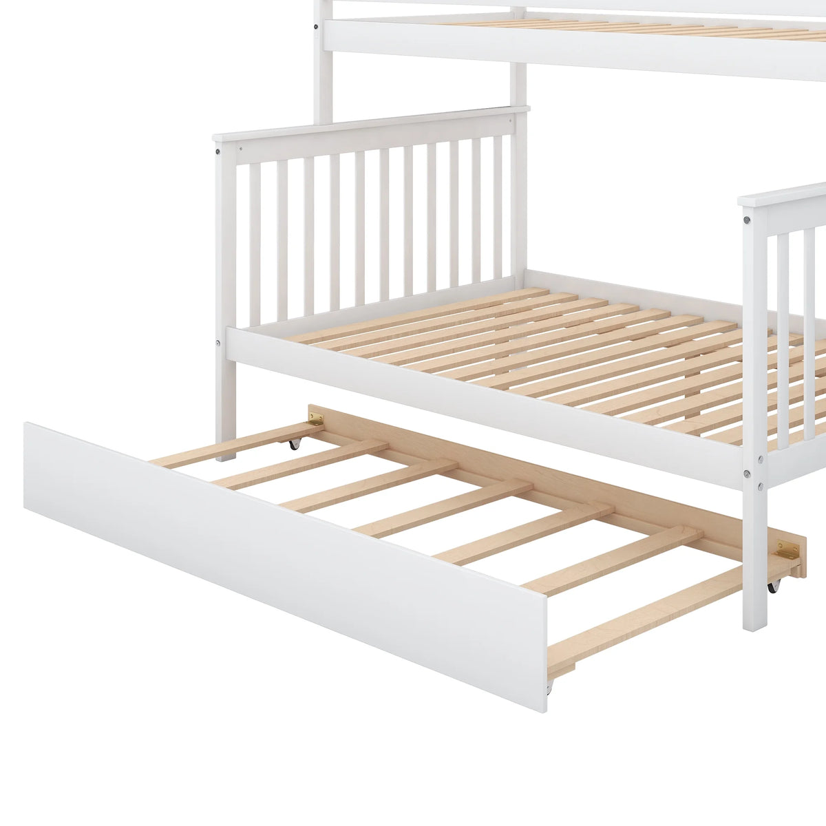 Twin Over Full Bunk Bed with Trundle and Stairs, White B7461